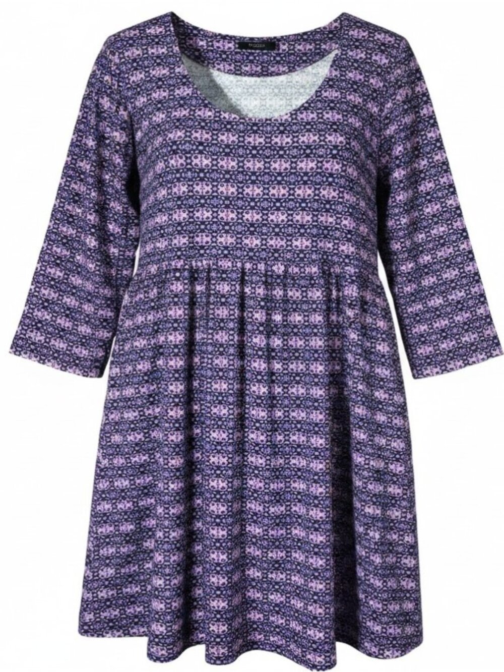 Reborn New York Dress Womens XL Purple Pink Geometric Empire Waist Fit Flare 3/4